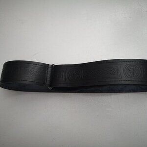 Scottish Highlander Black Size XL Leather Embossed Celtic Kilt Belt Only
